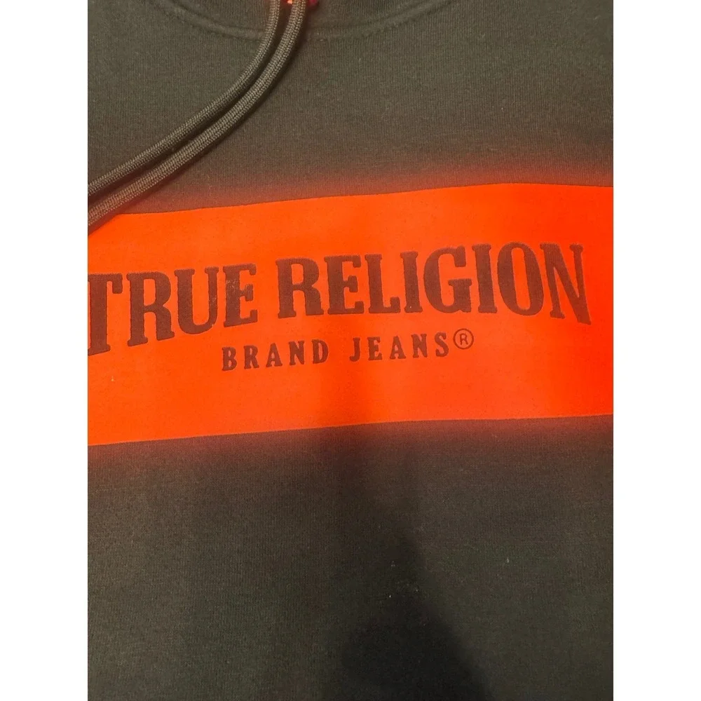 True Religion Brand Jeans Black Hoodie With Red Box Logo Size M‎